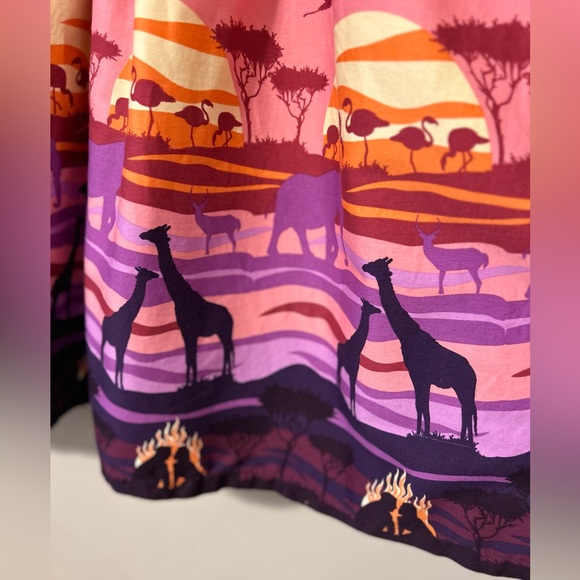 Lindy Bop Size 22 Pink Safari Pin Up Dress Giraffe Bird Tree Scene - Picture 8 of 9